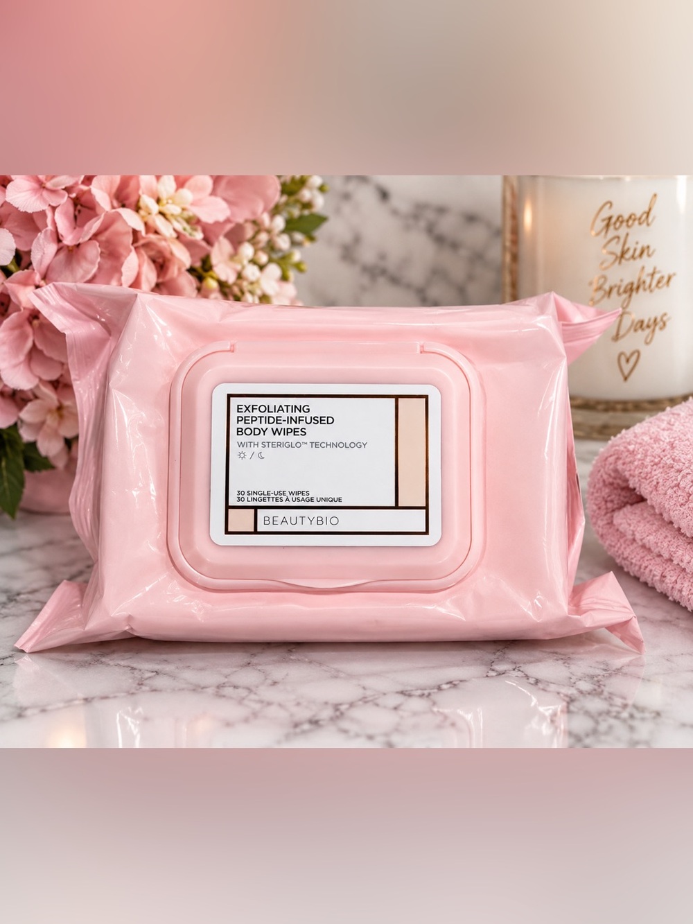 BEAUTYBIO Exfoliating Peptide-Infused Body Wipes — 30 Count ✨
